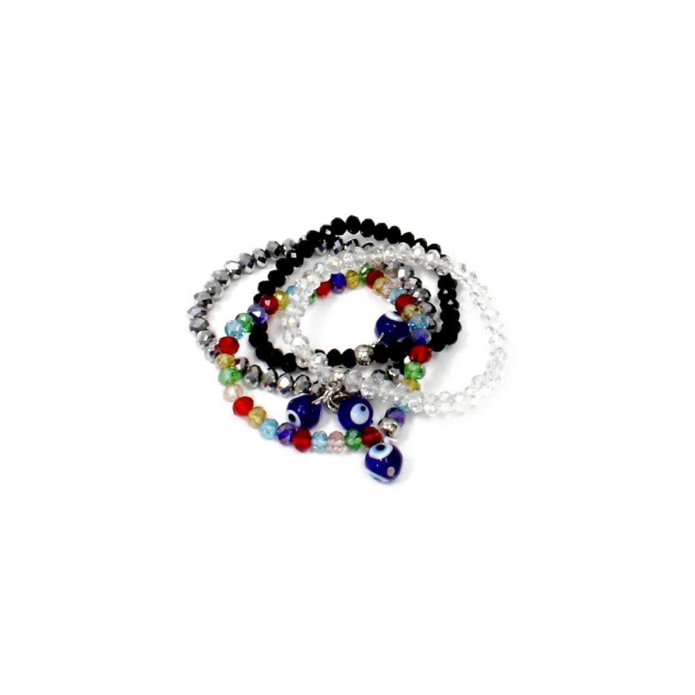 240 Wholesale Single Strand Crystal Lucky Eye Charm Bracelet With Rhinestone Accents image