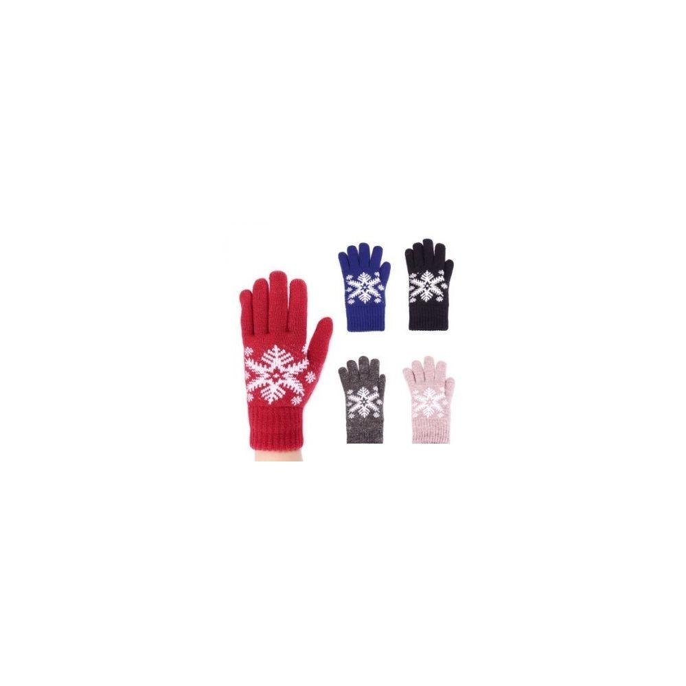 24 Wholesale Womens Fashion Winter Glove With Snowflake Assorted Colors image
