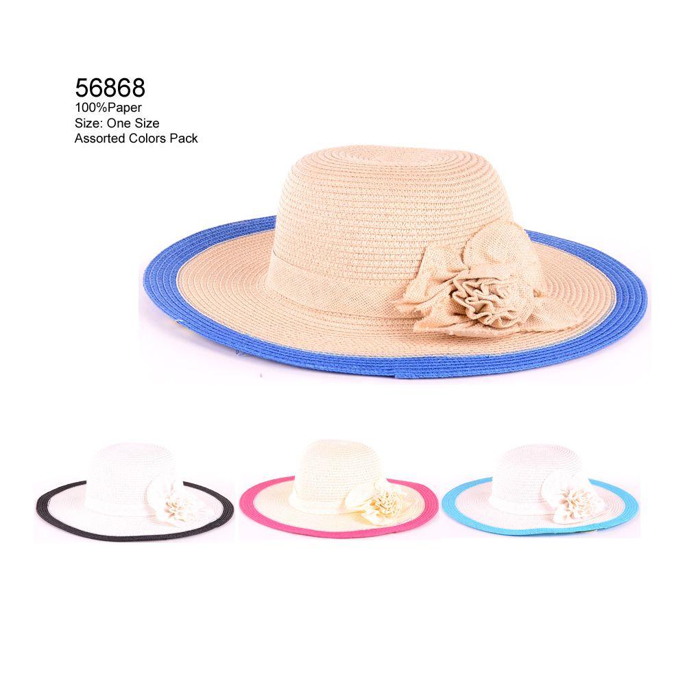 24 Wholesale Color Brim Sun Hat With Flower image