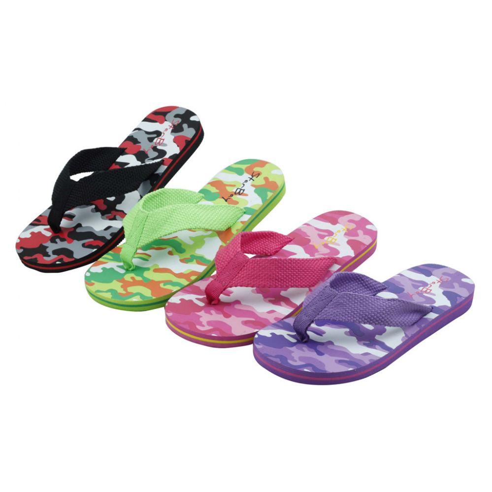48 Wholesale Girls Camo Printed Flip Flop (assorted Colors) image