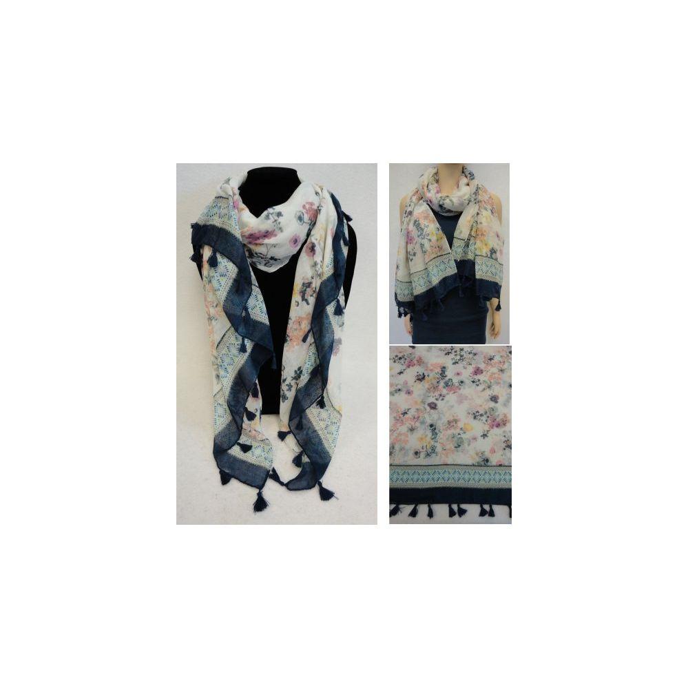24 Wholesale Fashion Scarf With Tassel Fringe [floral] image
