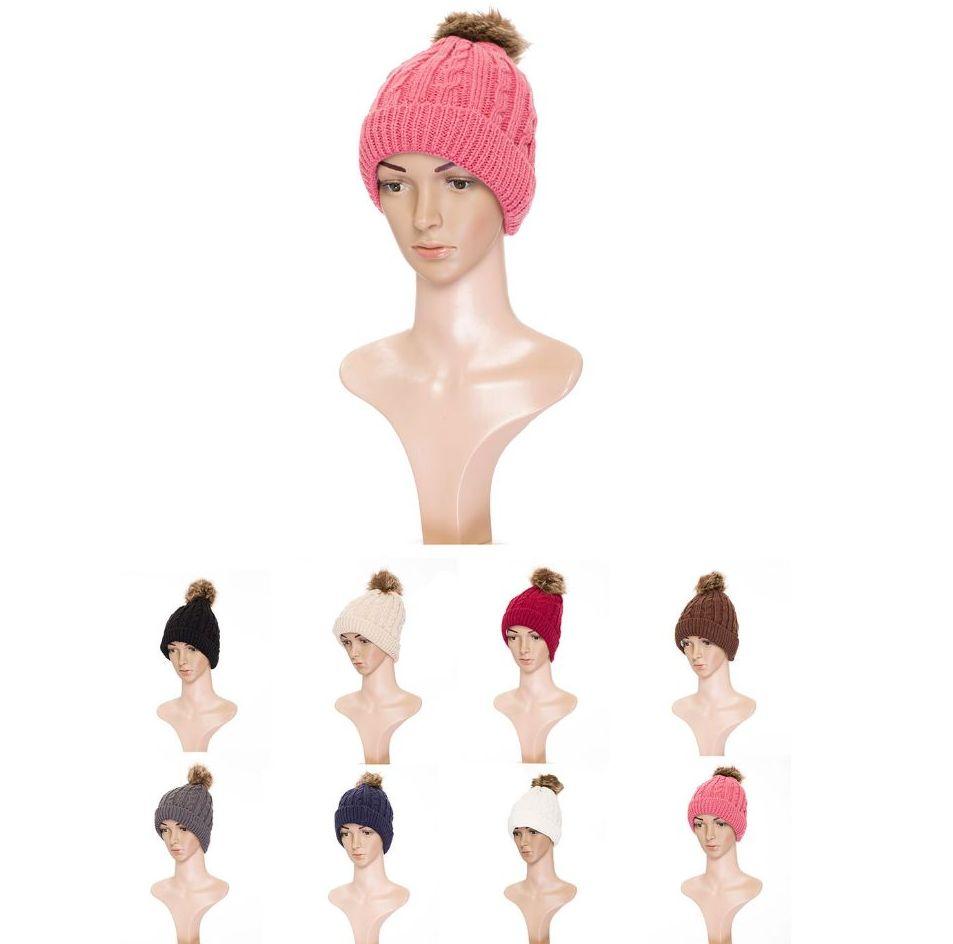 36 Wholesale 36 Ladies Winter Plush Ribbed Knitted Beanie Hats image
