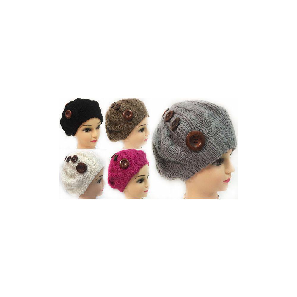 24 Wholesale Wholesale Knitted Lady's Winter Hats With Buttons Assorted image