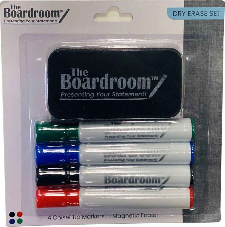 48 Wholesale Dry Erase Set 4 Broad Chisel Tip Dry Erase Markers 1 Magnetic Eraser image