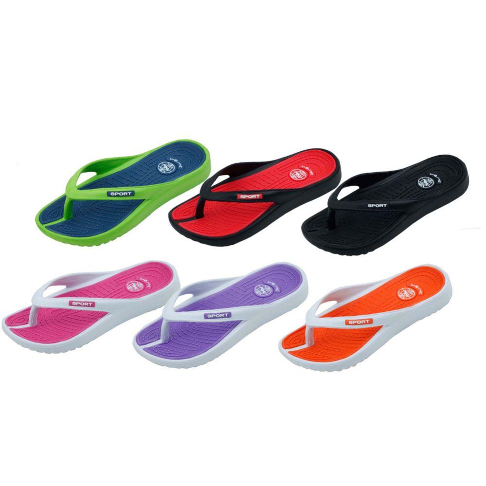 48 Wholesale Girl's Sport Multi Colors Flip Flops image