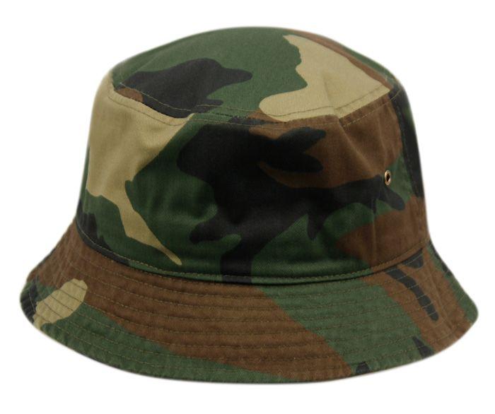 12 Wholesale Plain Cotton Bucket Hats In Camo Green image