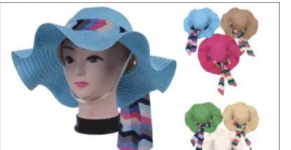 24 Wholesale Women's Summer Hat with Multicolor Cloth tie image