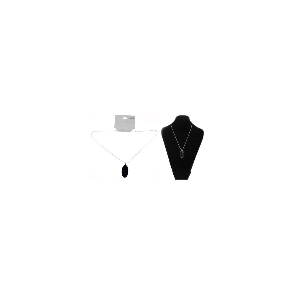 36 Wholesale Silver Tone Necklace With Black Stone Pendant image