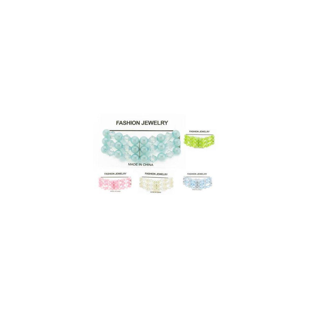 36 Wholesale Beaded Three Strand Stretch Bracelet With Pearl And Faceted Crystal Beads image