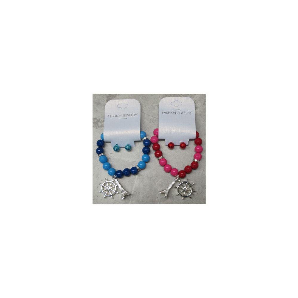 36 Wholesale Beaded Bracelets Crystal Accent Spacer Beads And With Pearl Like Stud Earrings image