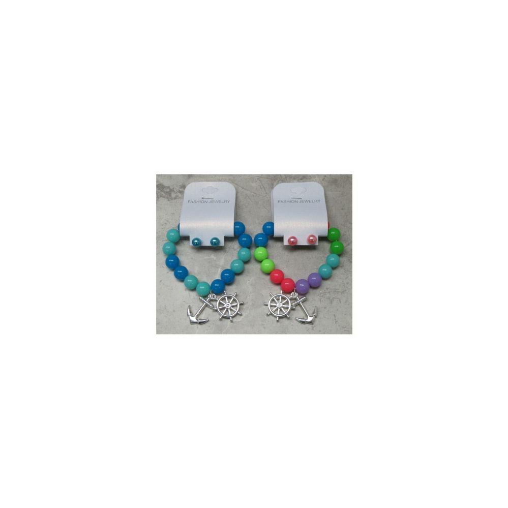 72 Wholesale Silvertone And Goldtone Beaded Bracelets, With Stud Earrings image