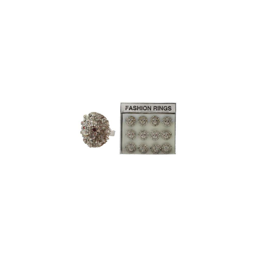 36 Wholesale Silver Tone Adjustable Ring With Lion Design And Rhinestone Accents image