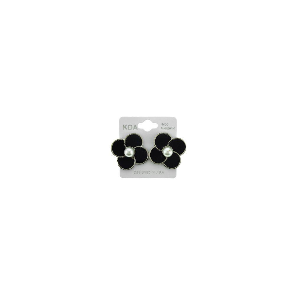96 Wholesale Flower Stud Earrings With Faux Pearl In The Center image