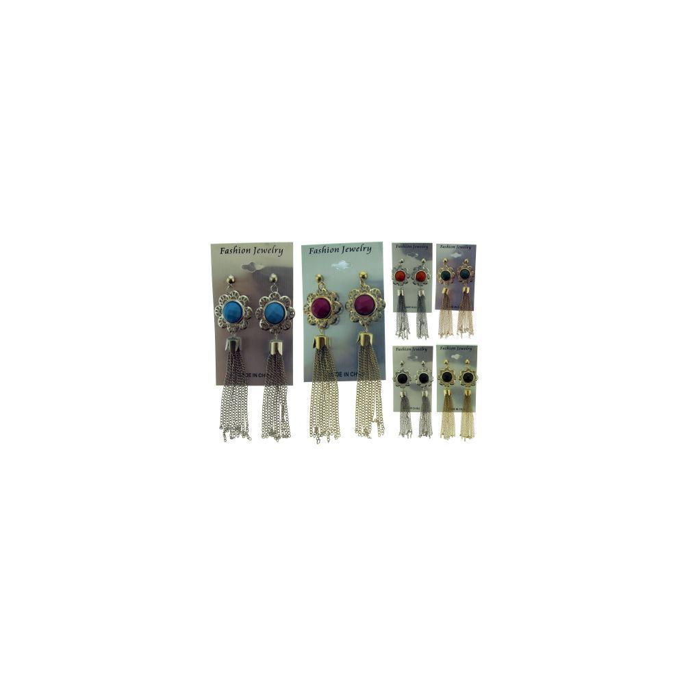 36 Wholesale Silver And Gold Tone Post Dangle Earrings With Assorted Color Flower Shaped Posts image