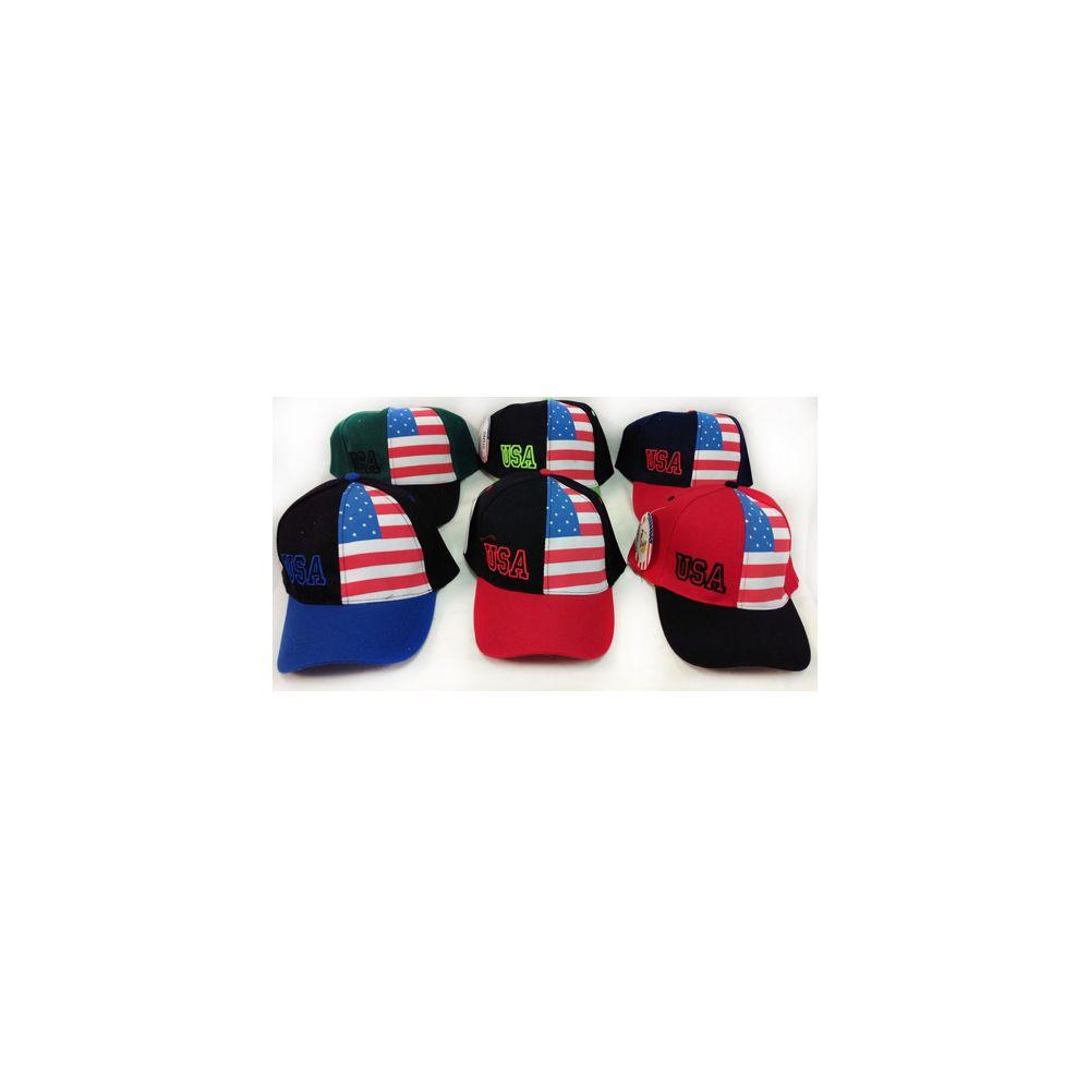 24 Wholesale Adjustable Baseball Hat Usa With Printed Flag Assorted image