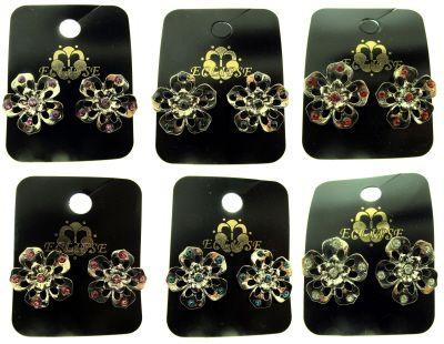 96 Wholesale SilveR-Tone Post Flower Shaped Earrings image