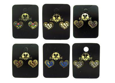 36 Wholesale Heart Stud Earrings With Crystal Accents Gold Tone And Multi Color image