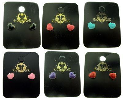 36 Wholesale Assorted Colored Heart Post Earrings image