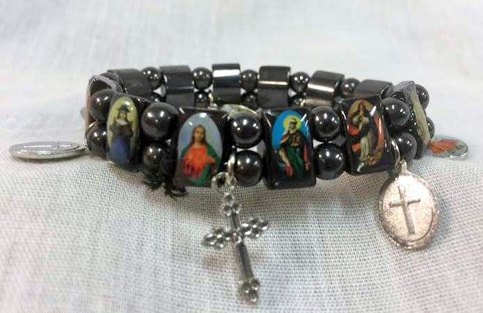 108 Wholesale Religious Bracelet Jesus Angel Hematite Rosary image