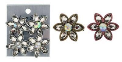 36 Wholesale Two Pairs Of Flower Shaped Post Earrings With Clear Crystal Like Accents image