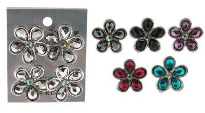 36 Wholesale Silver Tone Flower Shaped Posts; Assorted Colored Gemstone Like image