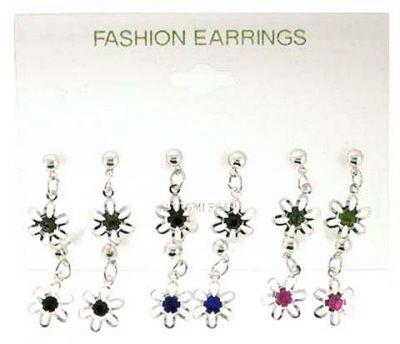 72 Wholesale SilveR-Tone Post Earrings With Silvertone Flower And Rhinestone Dangles image