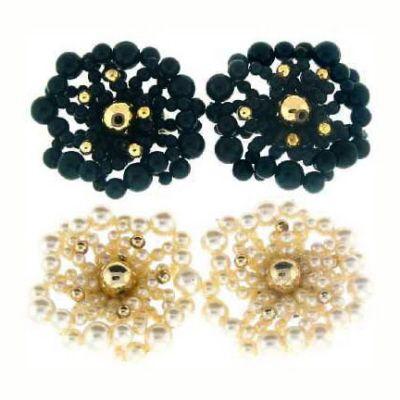 36 Wholesale Flower Clip On Earrings With Bead Accents Dual Tone And Gold Tone image