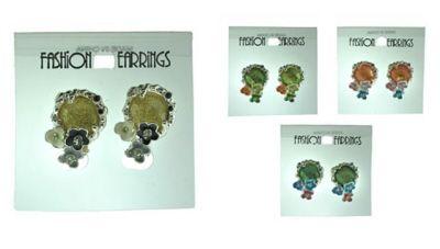 36 Wholesale Silver Tone Clip Earring With Glittered Acrylic Cabochon image