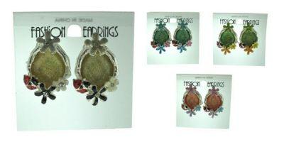 36 Wholesale Silver Tone Clip Earring With Glittered Epoxy Center image
