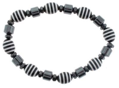 36 Wholesale Hematite Bracelet 8mm Drum Beads With Black Stripe Oval Accent Beads On Elastic image