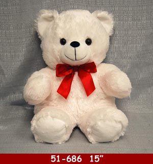 20 Wholesale White Soft Plush Bear With Red Ribbon image