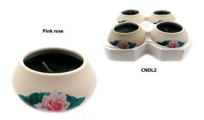 288 Wholesale Ornamental Ceramic Candle With A Pink Rose Design (blue Candle) image