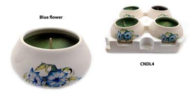288 Wholesale Ornamental Ceramic Candle With A Blue Flower Design image