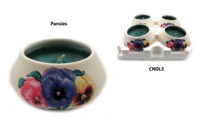288 Wholesale Ornamental Ceramic Candle With An Assorted Colored Pansies Design image