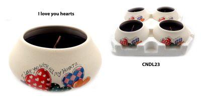 288 Wholesale Ornamental Ceramic Candle With An Assorted Hearts Design That Says " I Love You With All My Hearts" image