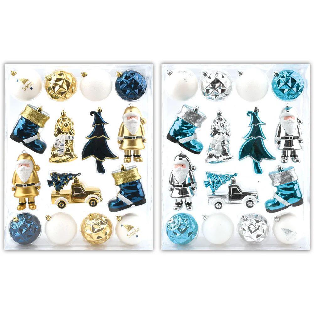 12 Wholesale 16-Count Christmas Ornament Set Gold Silver White Blue image