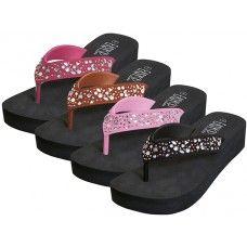 36 Wholesale Women's Eva Wedge Multi Color Stone Top Sandals image