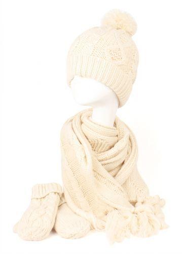 12 Wholesale Knit Beanie With Pom Pom + Scarf + Mittens image