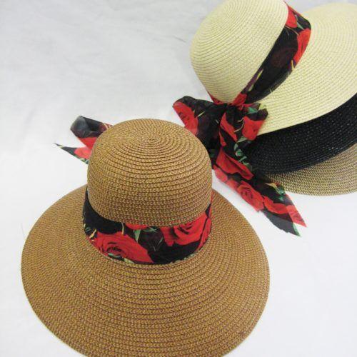 36 Wholesale Womens Summer Sun Hat With Floral Ribbon image