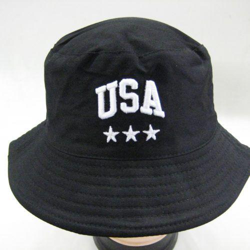 36 Wholesale Mens Summer Bucket Black Usa Cap  image