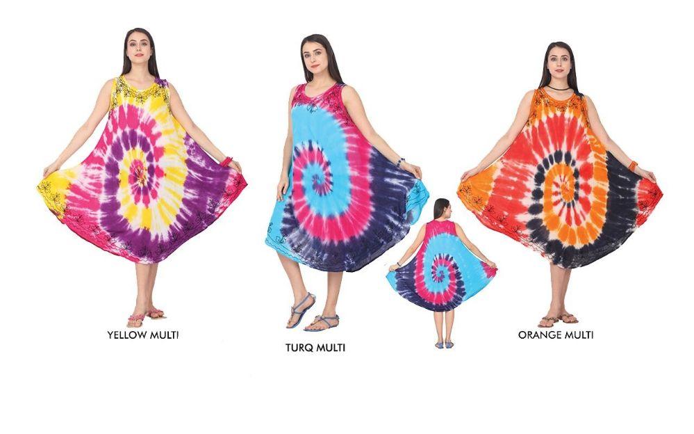 24 Wholesale Women's Tie Dye Swirl Printed Colored Long Maxi Summer Dress image