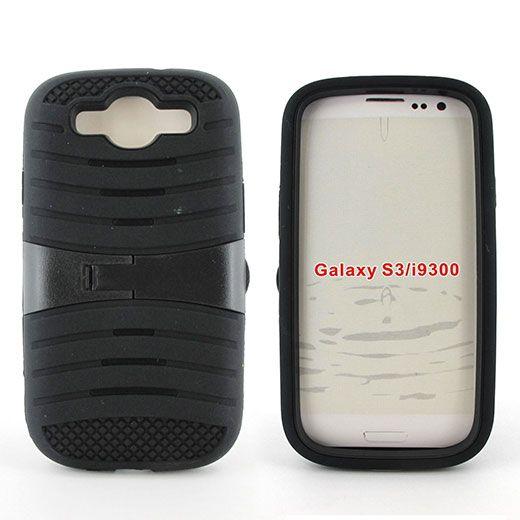 12 Wholesale Samsung Galaxy S3 Hybrid Case With/ Kick Stand Black image