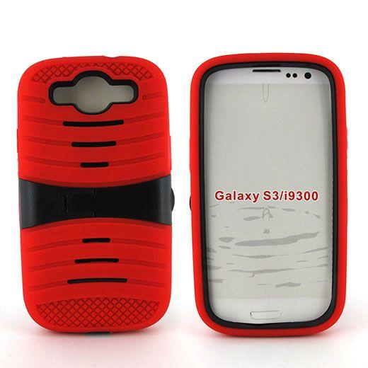 12 Wholesale Samsung G S3 Hybrid Case With/ Kick Stand Red image