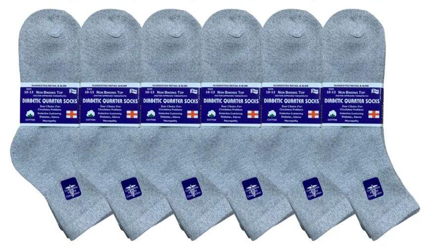 6 Wholesale Yacht & Smith Men's Loose Fit NoN-Binding Soft Cotton Diabetic Gray Quarter Ankle Socks Size 10-13 image