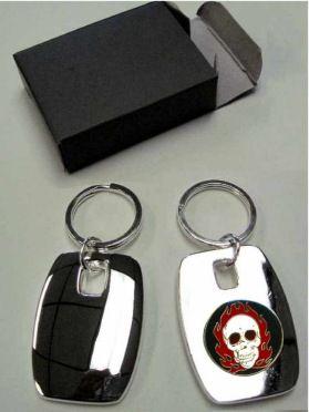 24 Wholesale 2" Metal Keychain With Brass Biker Insignia, Individually Gift Boxed image
