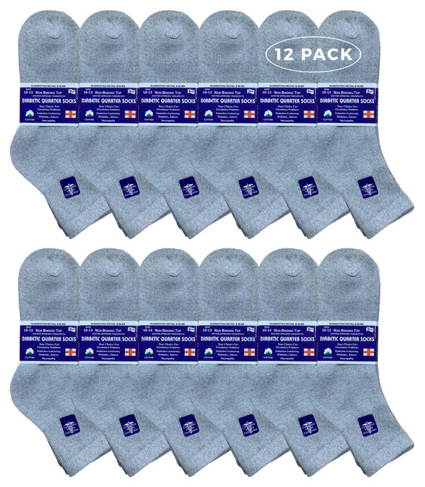 12 Wholesale Yacht & Smith Men's Loose Fit NoN-Binding Soft Cotton Diabetic Gray Quarter Ankle Socks Size 10-13 image
