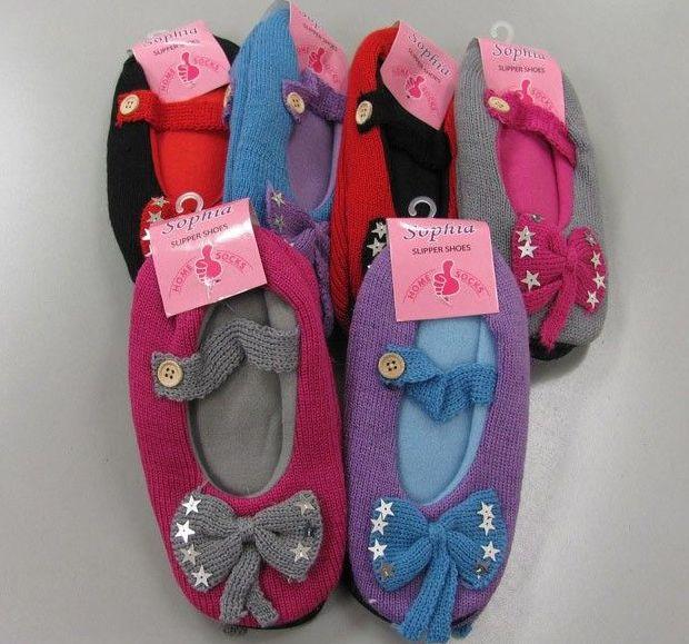 24 Wholesale Ladies Slipper Socks With Bow image