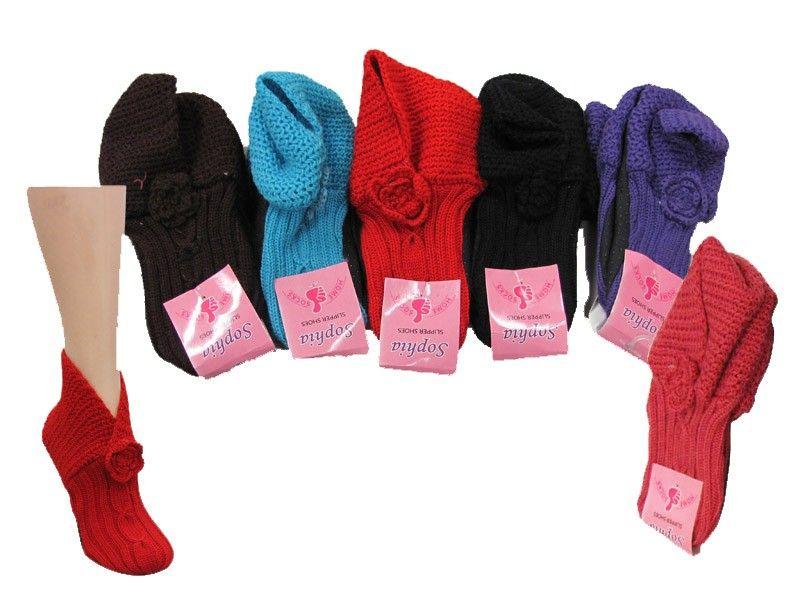 24 Wholesale Ladies Winter Knit Slipper Socks image