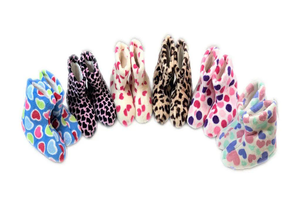 24 Wholesale Ladies Fuzzy Printed Slipper Socks image