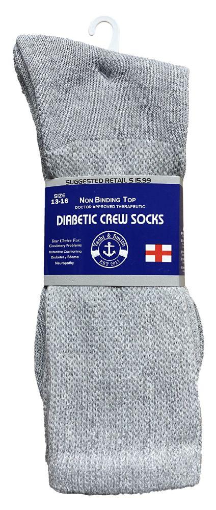 24 Wholesale Yacht & Smith Men's Cotton Diabetic Gray Crew Socks Size 13-16 image
